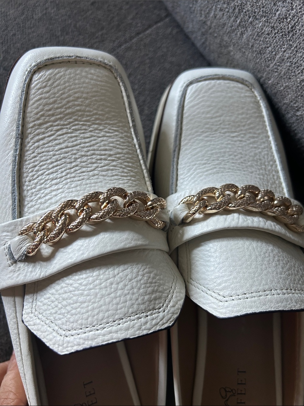 Naked Feet Cream Leather Chain-Trim Mules - Picture 6 of 9